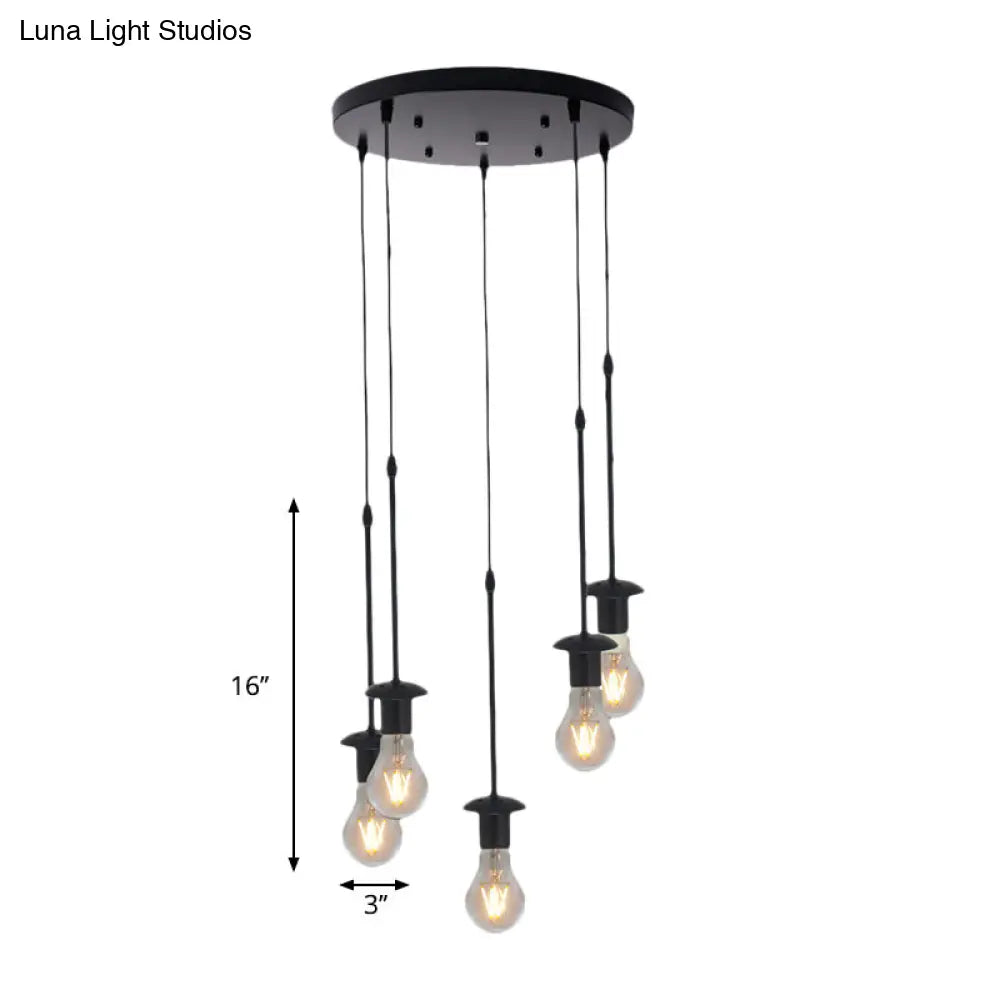 Iron Exposed Bulb Ceiling Light With 5/10 Heads In Black - Perfect For Loft Bistro And More
