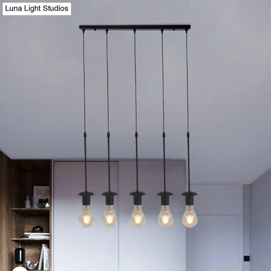 Iron Exposed Bulb Ceiling Light With 5/10 Heads In Black - Perfect For Loft Bistro And More