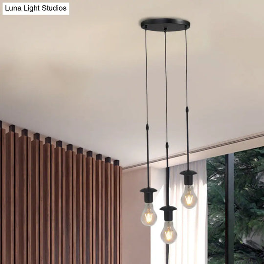Iron Exposed Bulb Ceiling Light With 5/10 Heads In Black - Perfect For Loft Bistro And More