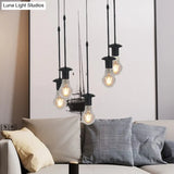 Iron Exposed Bulb Drapes Ceiling Light Loft Pendant Lighting - Black 5/10 Heads Bistro Multi