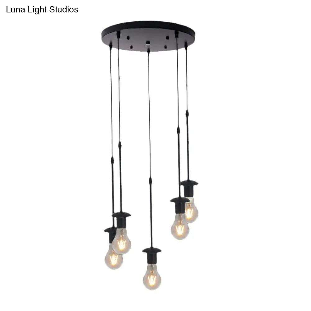 Iron Exposed Bulb Ceiling Light With 5/10 Heads In Black - Perfect For Loft Bistro And More