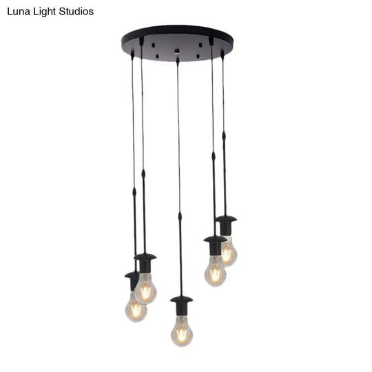 Iron Exposed Bulb Ceiling Light With 5/10 Heads In Black - Perfect For Loft Bistro And More