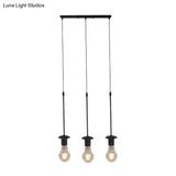 Iron Exposed Bulb Drapes Ceiling Light Loft Pendant Lighting - Black 5/10 Heads Bistro Multi