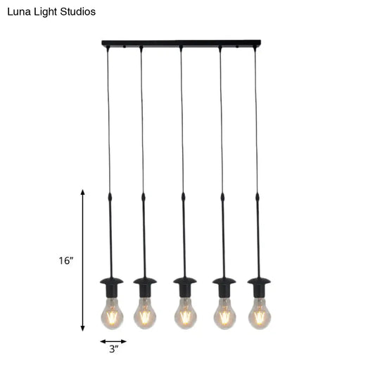Iron Exposed Bulb Ceiling Light With 5/10 Heads In Black - Perfect For Loft Bistro And More