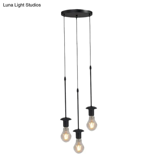 Iron Exposed Bulb Ceiling Light With 5/10 Heads In Black - Perfect For Loft Bistro And More