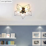Iron Geometric Cage Flush Mount Lighting - Nordic Style 5-Head Fixture Black Ideal For Corridors