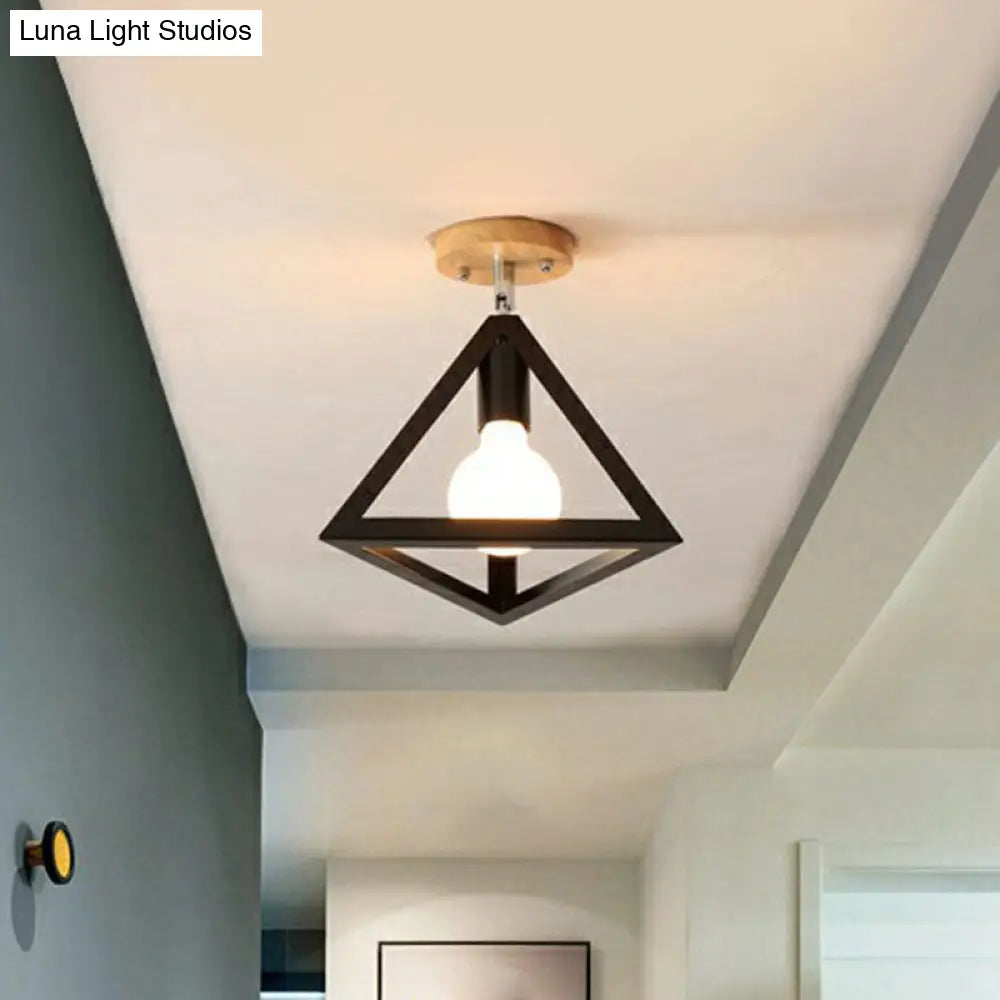 Iron Geometric Semi-Flushmount Ceiling Light For Entryways