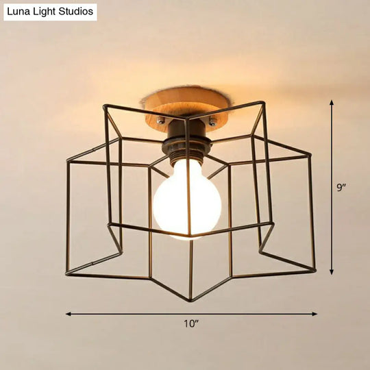 Iron Geometric Semi-Flushmount Ceiling Light For Entryways Black / Star