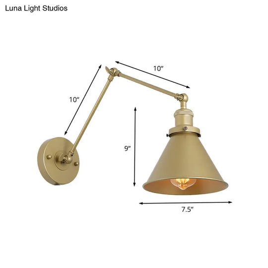Iron Gold Finish Swing Arm Sconce Lamp - Industrial Plug-In Wall Mounted Light