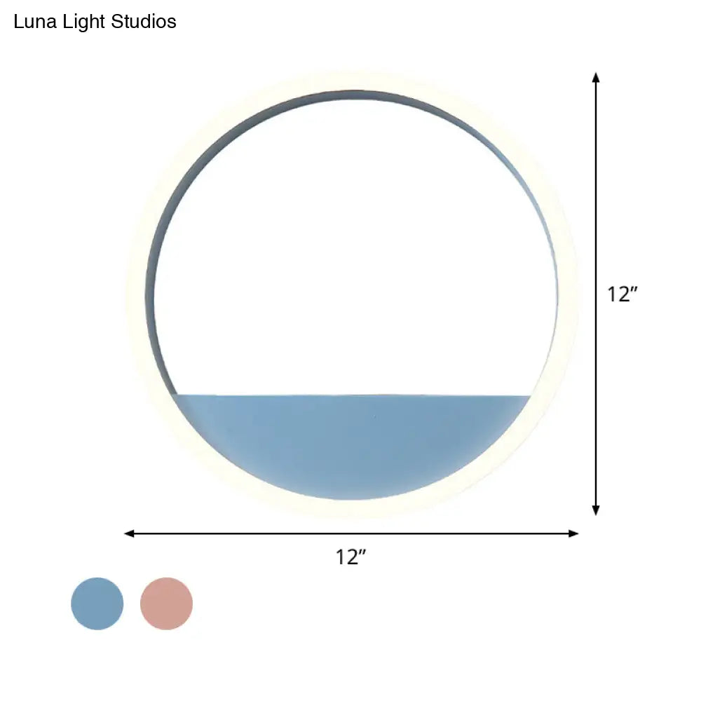 Iron Hoop Flush Mount Wall Light: Macaron Pink/Blue 12/16 Wide Led Sconce With Storage Rack