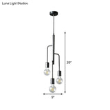 Iron Industrial Chandelier Pendant Light With Black Bare Bulb - 3 Heads Hanging Lamp For Living Room