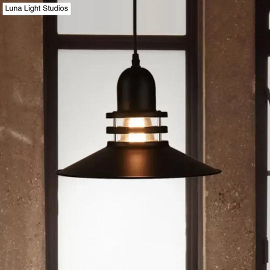 Iron Industrial Saucer Pendant Lamp - Cutout Design 1-Bulb Black Suspension Lighting