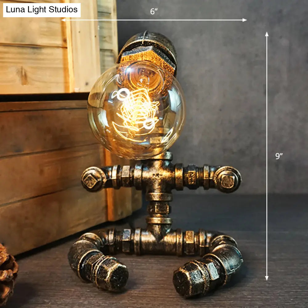 Iron Pipe Art Night Lamp - Industrial Table Light In Bronze For Boys Room