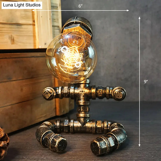 Iron Pipe Art Night Lamp - Industrial Table Light In Bronze For Boys Room