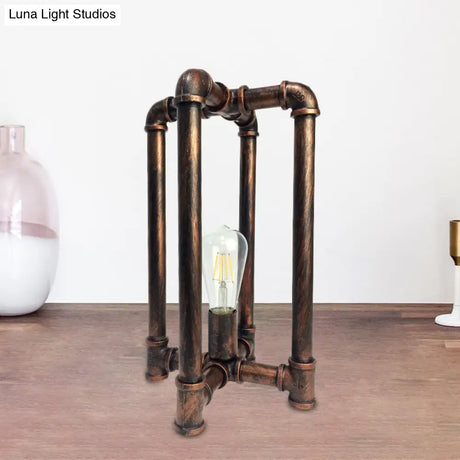 Iron Rust Industrial Nightstand Lamp With Cross Pipe Design - Task Lighting For Restaurants