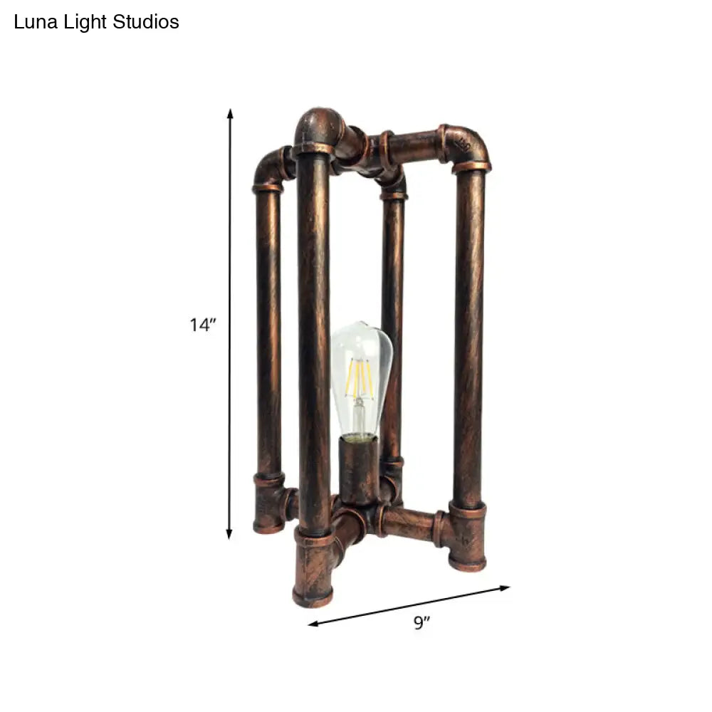 Iron Rust Industrial Nightstand Lamp With Cross Pipe Design - Task Lighting For Restaurants