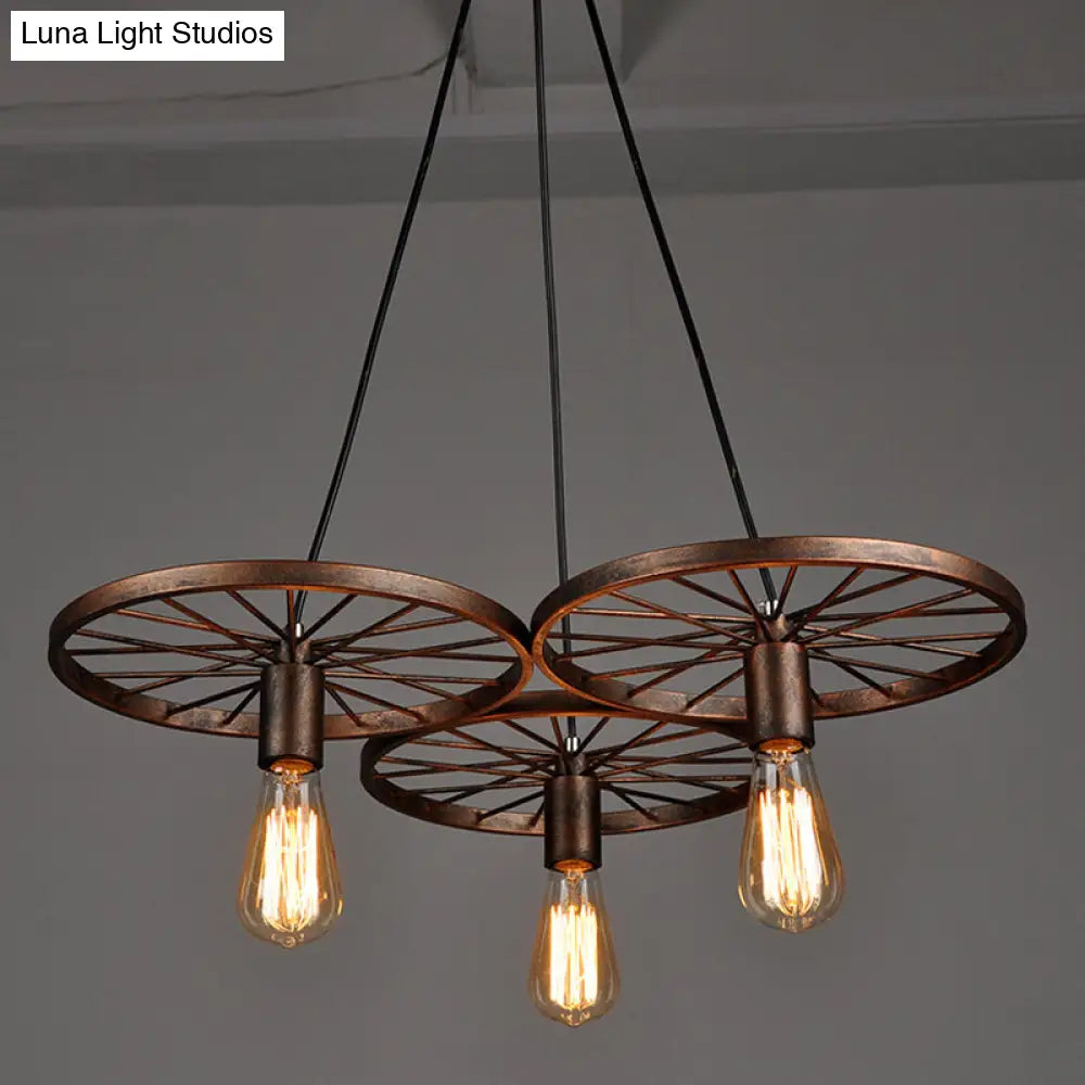 Industrial Rustic Wheel Chandelier - Wrought Iron 3/6-Head Suspension Pendant For Dining Room