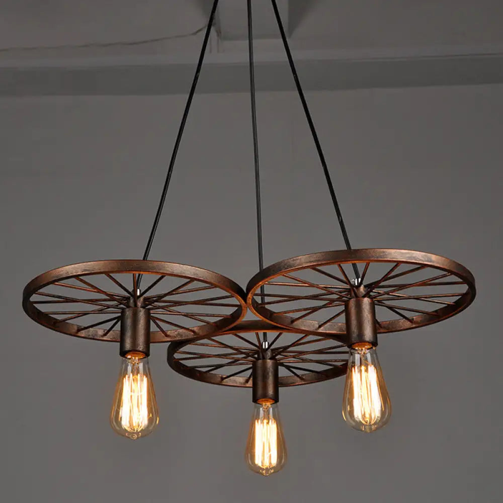 Iron Rustic Chandelier With 3/6 Hanging Lamps For Dining Room Suspension 3 / Rust