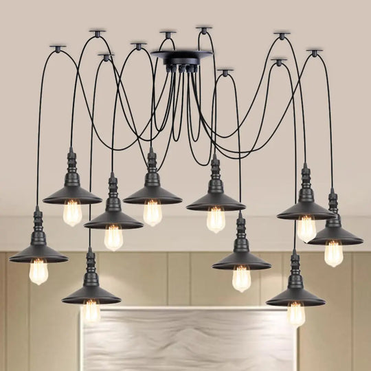 Iron Saucer Vintage Led Pendant Light With Multiple Lights Black Finish 10 /