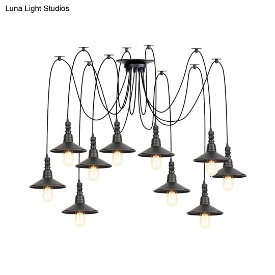 Vintage Iron Saucer Led Pendant - Black 2/3/6 Lights Bar Swag Pendulum Lamp