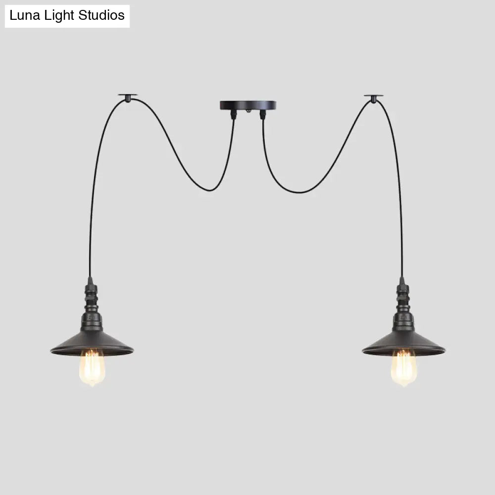 Vintage Iron Saucer Led Pendant - Black 2/3/6 Lights Bar Swag Pendulum Lamp