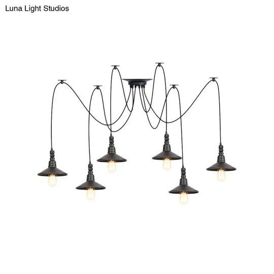Vintage Iron Saucer Led Pendant - Black 2/3/6 Lights Bar Swag Pendulum Lamp
