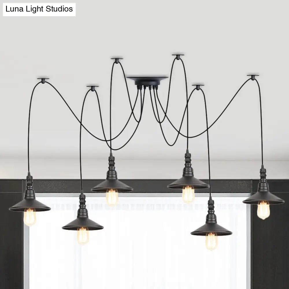 Vintage Iron Saucer Led Pendant - Black 2/3/6 Lights Bar Swag Pendulum Lamp 6 /