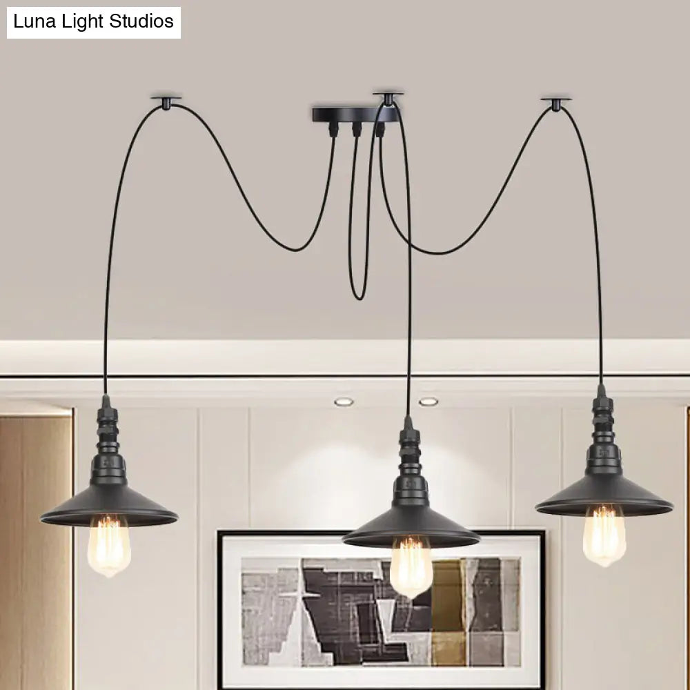 Vintage Iron Saucer Led Pendant - Black 2/3/6 Lights Bar Swag Pendulum Lamp 3 /