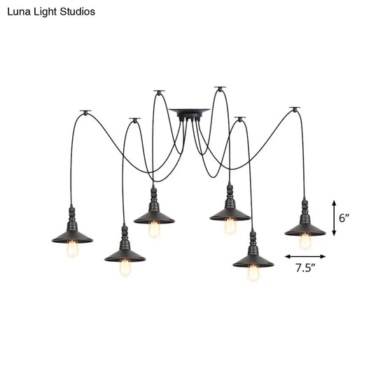 Iron Saucer Vintage Led Pendant Light With Multiple Lights Black Finish