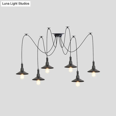 Iron Saucer Vintage Led Pendant Light With Multiple Lights Black Finish