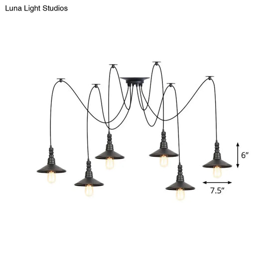Vintage Iron Saucer Led Pendant - Black 2/3/6 Lights Bar Swag Pendulum Lamp