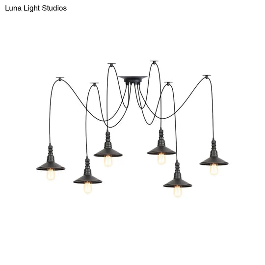 Iron Saucer Vintage Led Pendant Light With Multiple Lights Black Finish