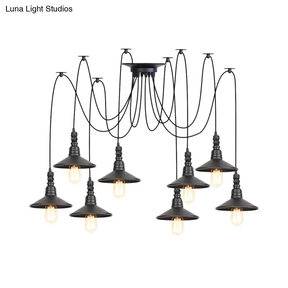 Vintage Iron Saucer Led Pendant - Black 2/3/6 Lights Bar Swag Pendulum Lamp