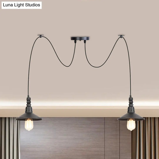 Vintage Iron Saucer Led Pendant - Black 2/3/6 Lights Bar Swag Pendulum Lamp 2 /