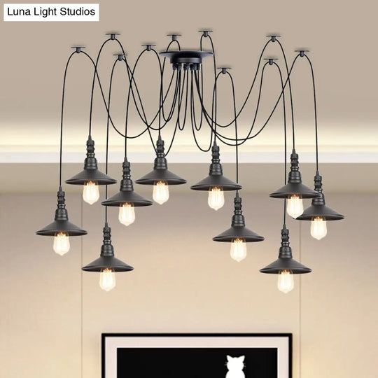 Iron Saucer Vintage Led Pendant Light With Multiple Lights Black Finish