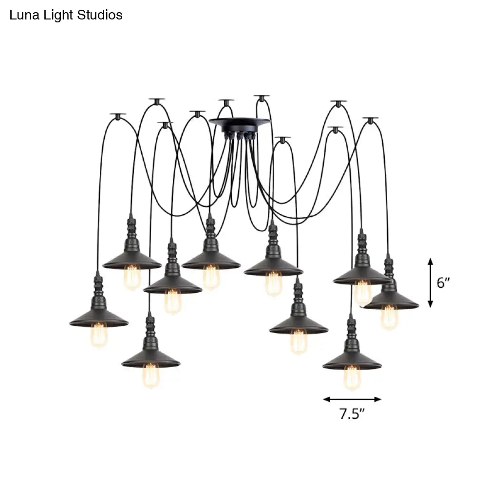 Iron Saucer Vintage Led Pendant Light With Multiple Lights Black Finish