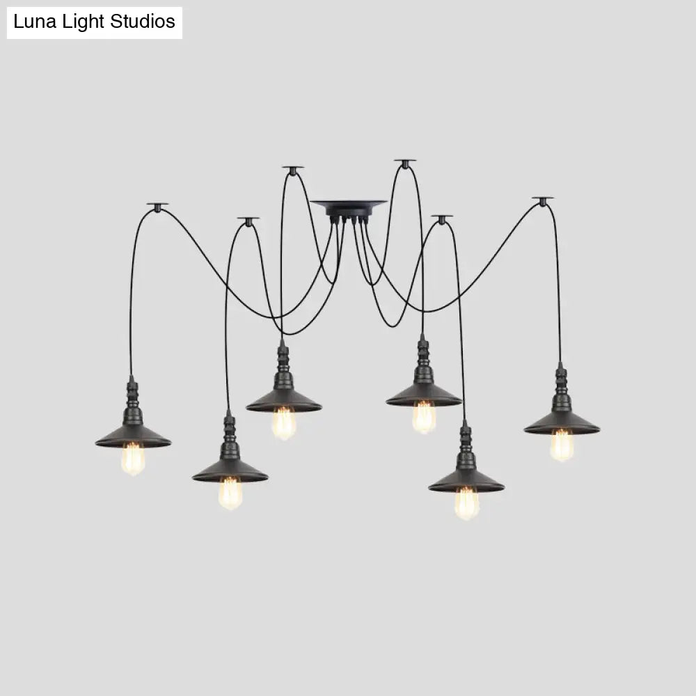 Vintage Iron Saucer Led Pendant - Black 2/3/6 Lights Bar Swag Pendulum Lamp