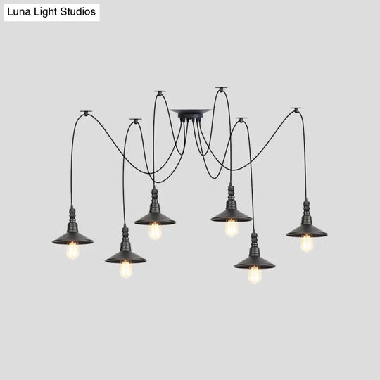 Vintage Iron Saucer Led Pendant - Black 2/3/6 Lights Bar Swag Pendulum Lamp