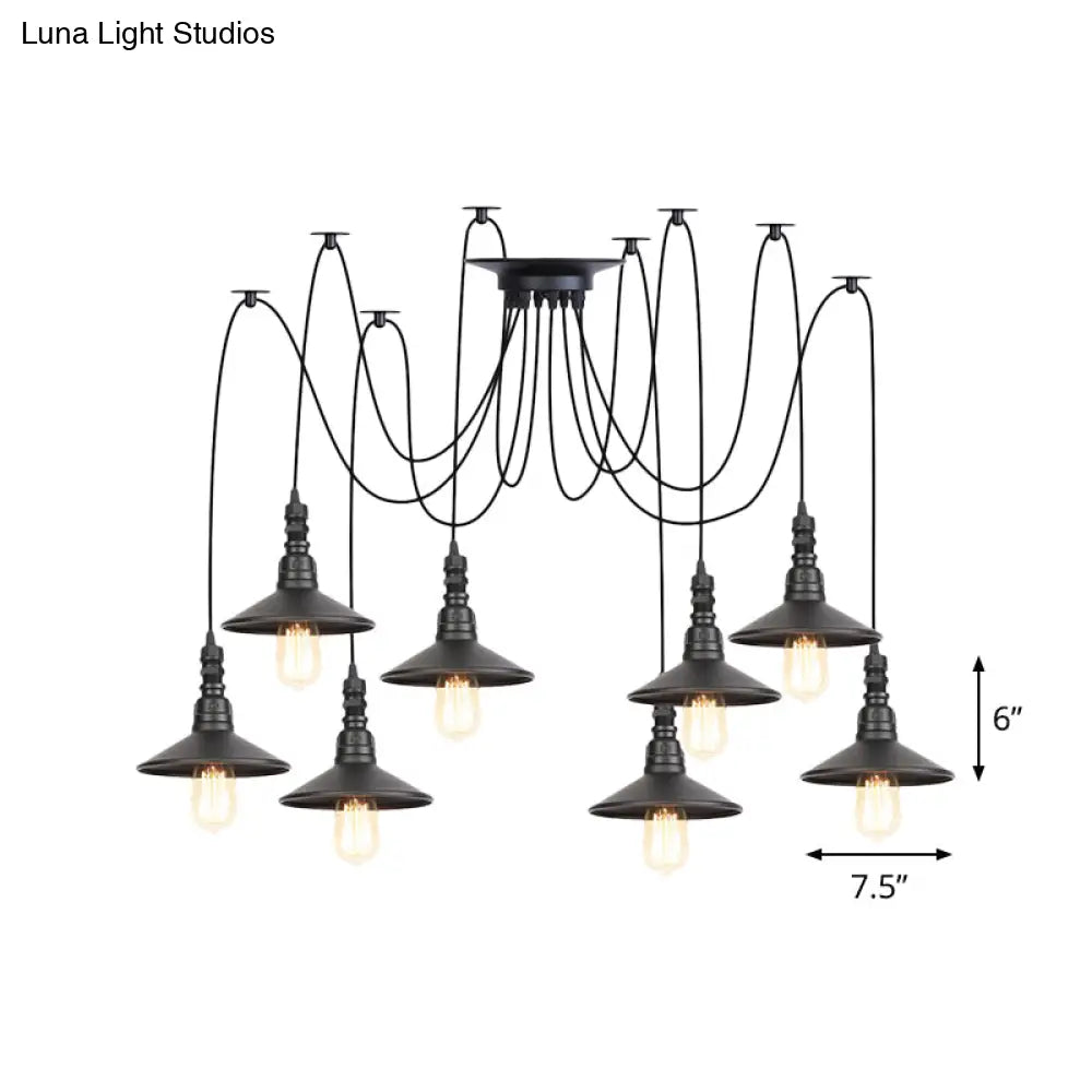 Iron Saucer Vintage Led Pendant Light With Multiple Lights Black Finish