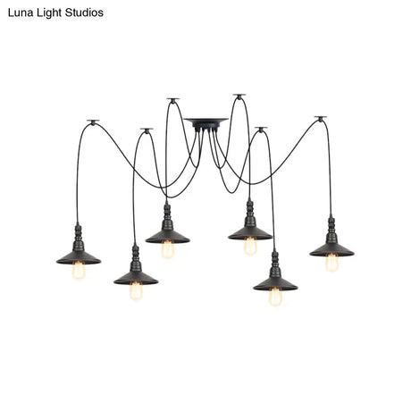 Iron Saucer Vintage Led Pendant Light With Multiple Lights Black Finish