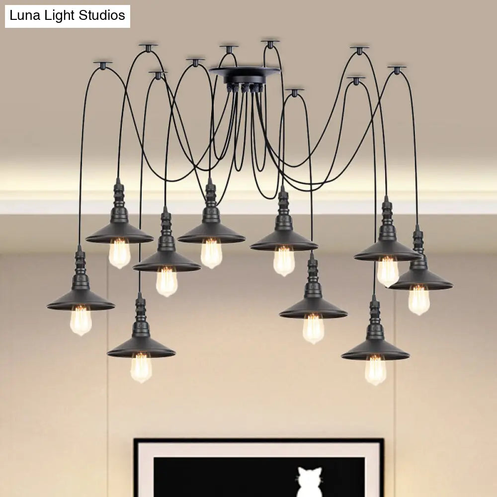 Vintage Iron Saucer Led Pendant - Black 2/3/6 Lights Bar Swag Pendulum Lamp