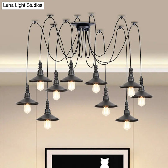 Vintage Iron Saucer Led Pendant - Black 2/3/6 Lights Bar Swag Pendulum Lamp