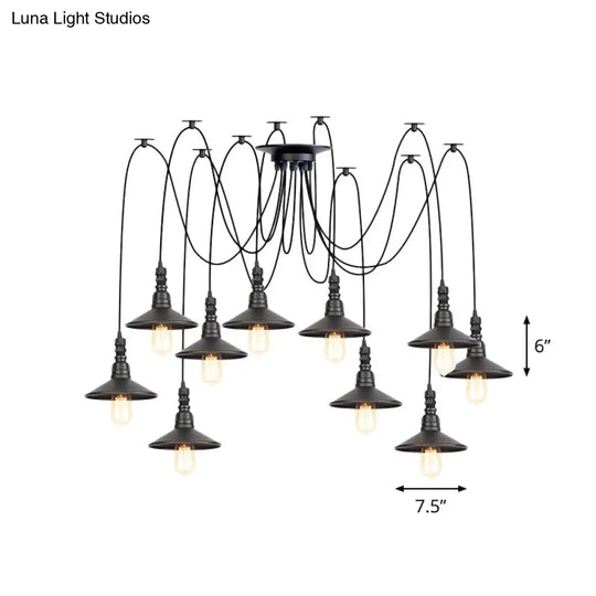 Vintage Iron Saucer Led Pendant - Black 2/3/6 Lights Bar Swag Pendulum Lamp