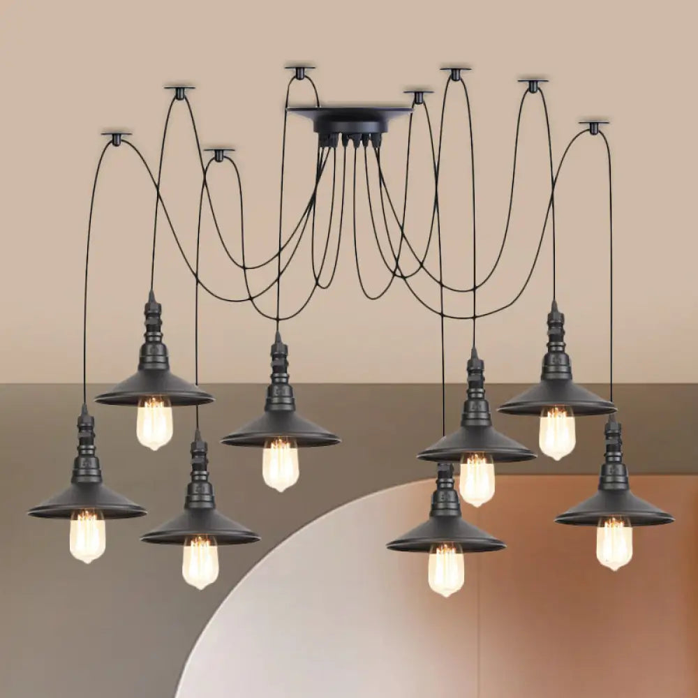 Iron Saucer Vintage Led Pendant Light With Multiple Lights Black Finish 8 /