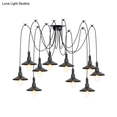 Iron Saucer Vintage Led Pendant Light With Multiple Lights Black Finish