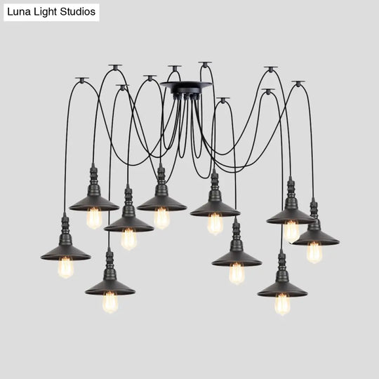 Iron Saucer Vintage Led Pendant Light With Multiple Lights Black Finish