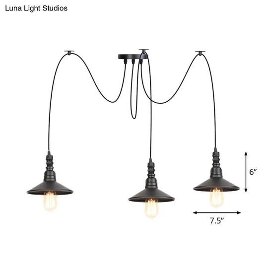 Vintage Iron Saucer Led Pendant - Black 2/3/6 Lights Bar Swag Pendulum Lamp