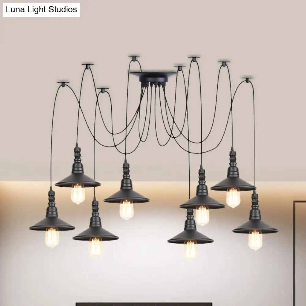 Iron Saucer Vintage Led Pendant Light With Multiple Lights Black Finish