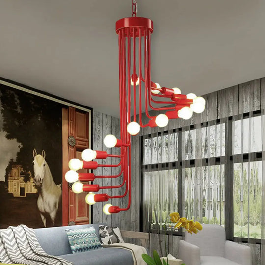 Iron Spiral Desk Pendant Light - Loft Style Ceiling Chandelier Fixture 16 / Red