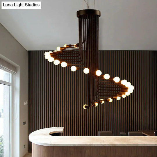 Sleek Spiral Pendant Lighting: Loft-Style Iron Ceiling Chandelier Fixture 16 / Black